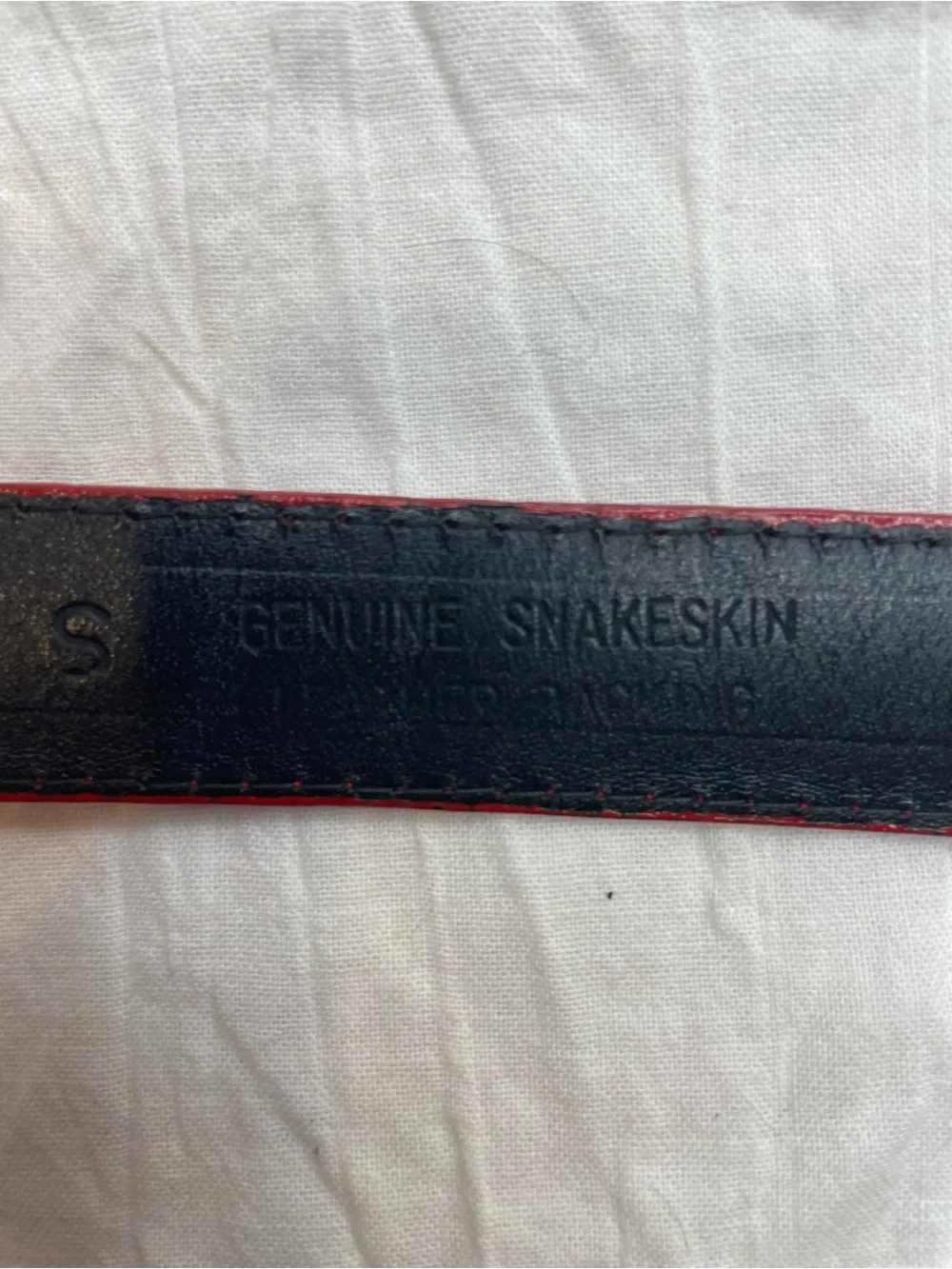 Vintage CIA Genuine Red Snakeskin Belt USA Sculptural Pewter Buckle Small